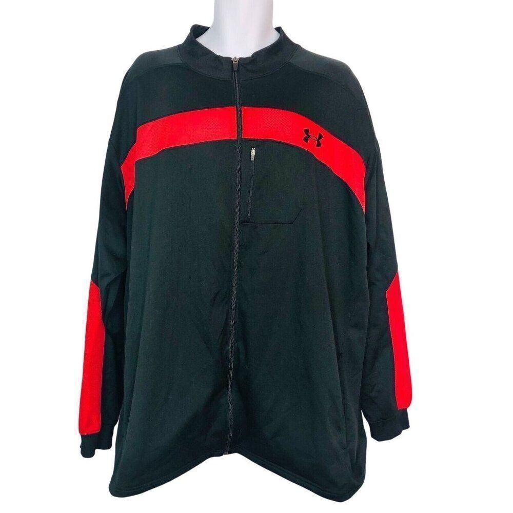 Under Armour Track Jacket Mens 3XL Red Black Athletic Dry Weave